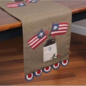 Primitive American Flag‎ & Crock Table Runner 14" x 36" Penny Wool Felt New